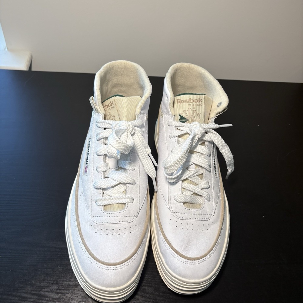 Reebok Club C Geo Mid Womens White Leather Lace Up Lifestyle Sneakers Shoes - Picture 4 of 7